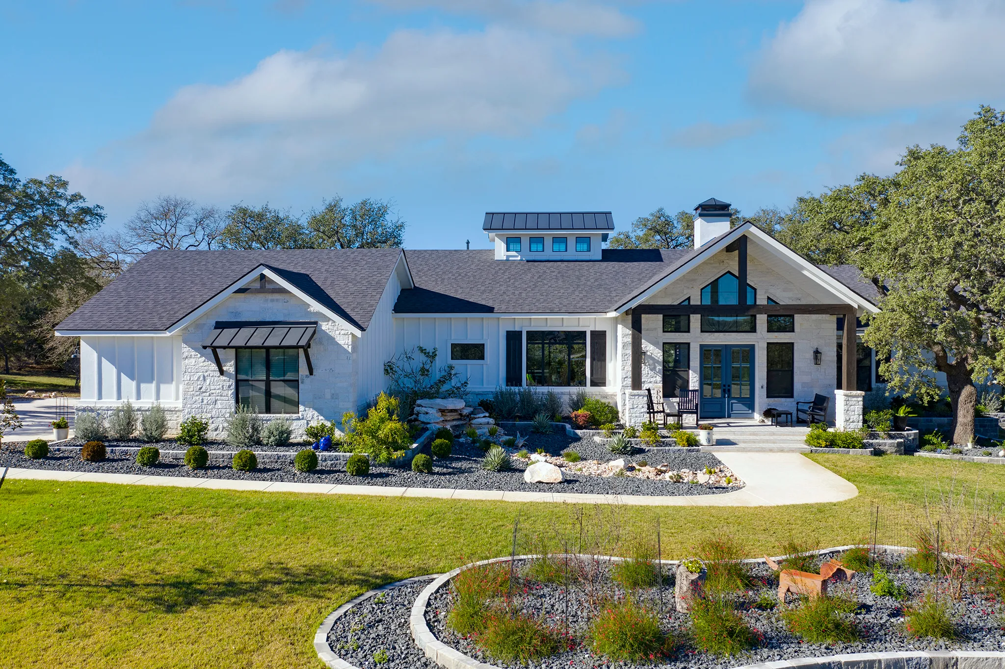 An exterior front view of modern home built by T.A. French
